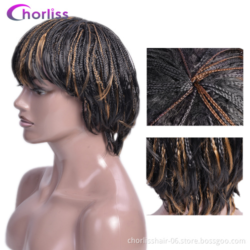 Short Braided Dreadlock Wigs Wholesale Straight Glueless Cheap Afro Short Pixie Cut Braided Synthetic Hair Wigs For Black Women